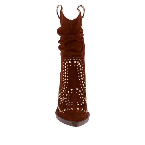 Brown Studded Western Boots Jessica Simpson LARNA Leather Suede NEW - Picture 3 of 6